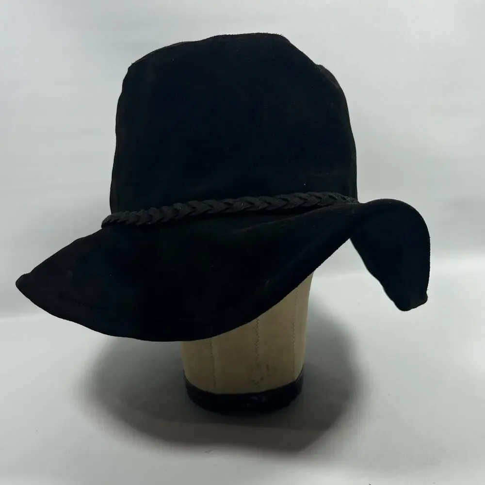 FREE PEOPLE Hat OS Tennessee Suede Leather Floppy Bucket Cap Braided Band Black